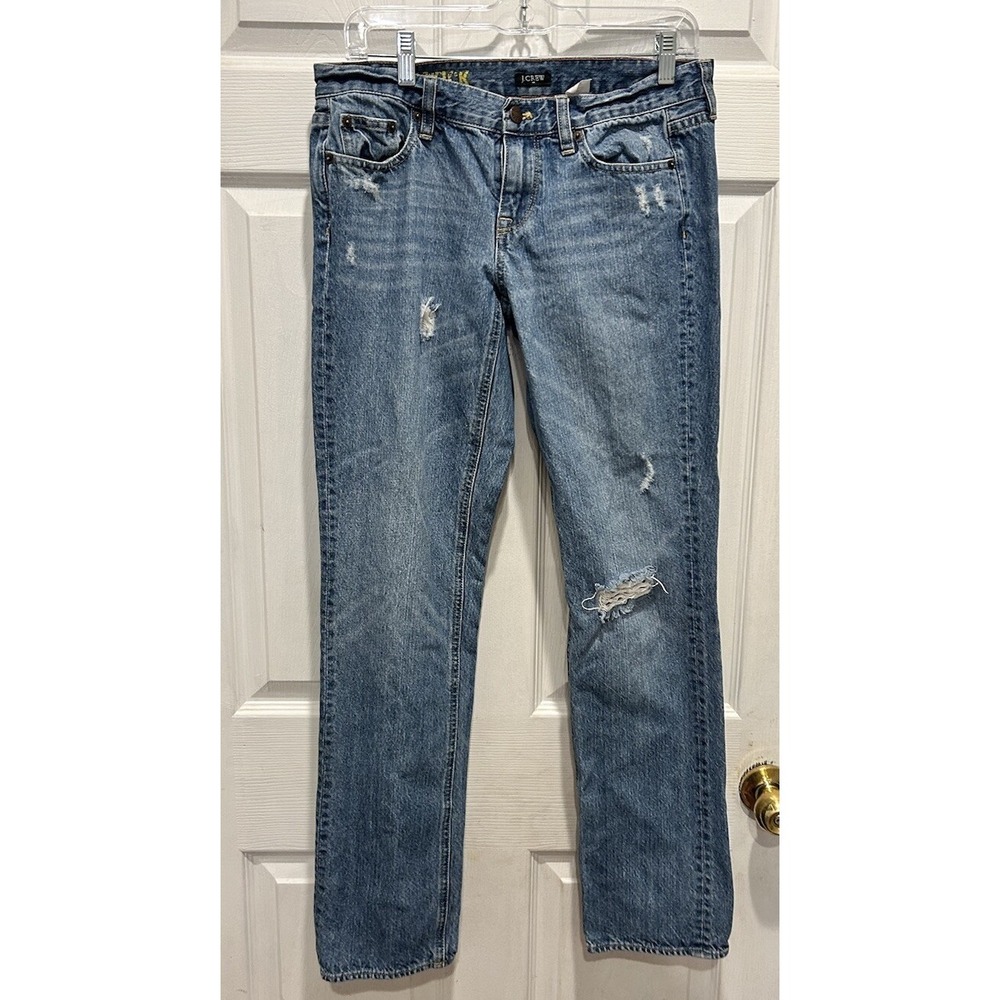 J.Crew Matchstick Jeans Womens 30 Blue Distressed Straight Leg Cotton RN77388
